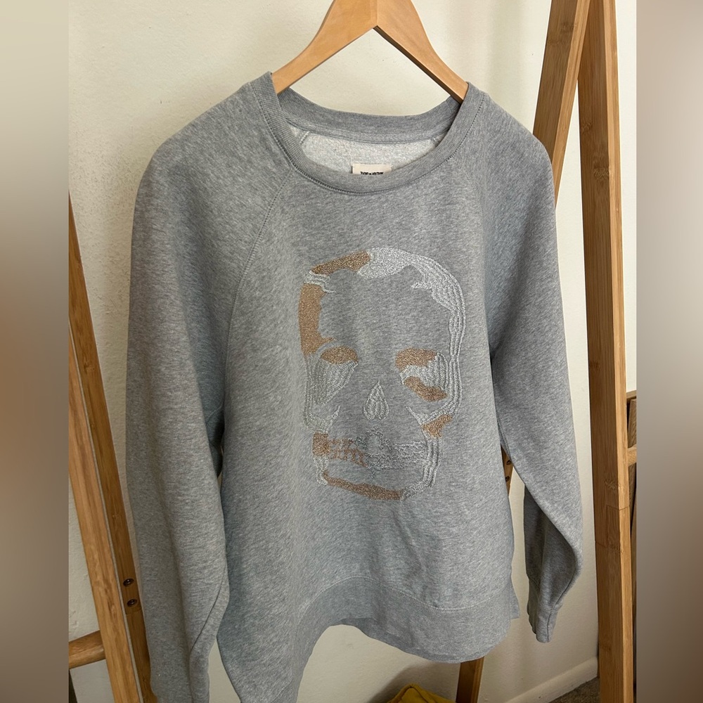Zadig and Voltaire Gray Skull Embroidered  Sweater